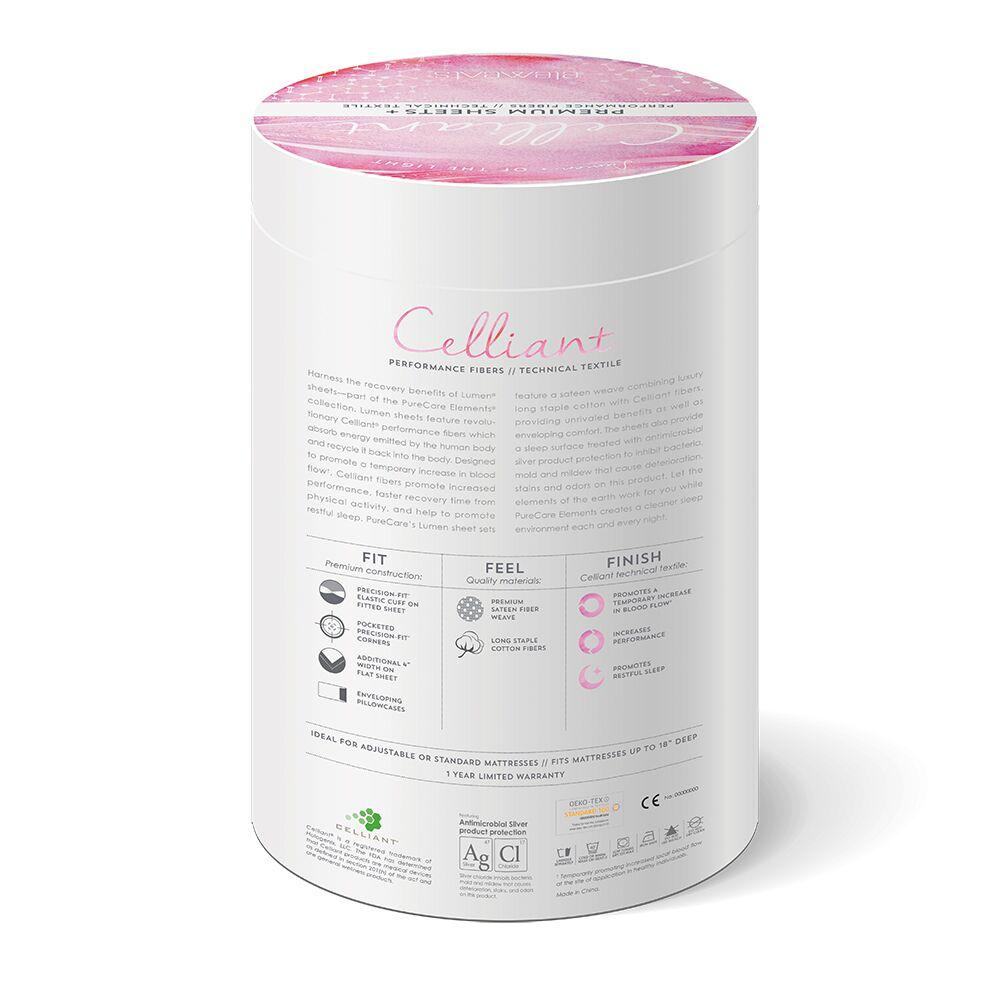 PureCare Celliant Sheet Set Packaging back with Benefits